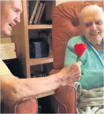  ??  ?? Feeling rosy Davie gives Margaret the handmade rose that he crafted for Valentine’s Day
