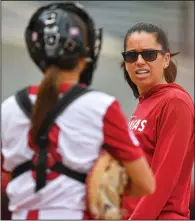  ?? (NWA Democrat-Gazette/Hank Layton) ?? Arkansas Coach Courtney Deifel (right) said she and her team are looking forward to playing the next three weekends at Bogle Park in Fayettevil­le. “It’s nice to be able to play in front of our fans,” Deifel said. “I think that’s a separator for us, an advantage for us.”