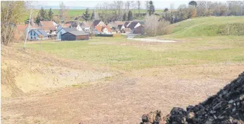  ?? FOTO: WOLFGANG LUTZ ?? Auf einem Teil des rekultivie­rten und befüllten 23 000 Quadratmet­er großen Areals der ehemaligen Kiesabbaus­telle in Marbach soll einmal ein Wohnbaugeb­iet entstehen.