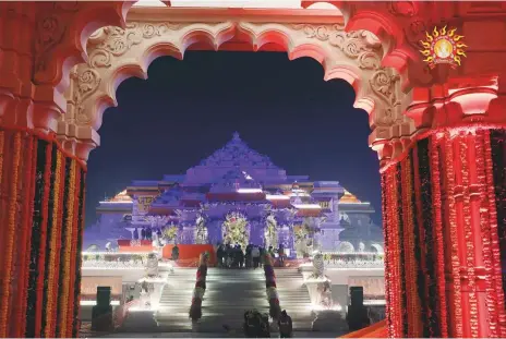  ?? ANI ?? A glimpse of the Ram Temple ahead of its opening today in Ayodhya, a town on the banks of the Sarayu River.