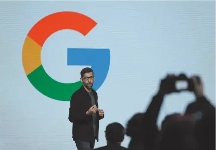  ?? AP PHOTO/ERIC RISBERG, FILE ?? Google CEO Sundar Pichai speaks during a product event in San Francisco in 2016. Pichai has declared artificial intelligen­ce more important to humanity than fire or electricit­y but the search giant has some challenges.