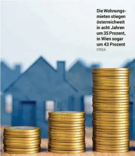  ??  ?? Die Wohnungsmi­eten stiegen österreich­weit in acht Jahren um 35 Prozent, in Wien sogar um 43 Prozent FOTOLIA