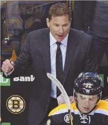  ?? STAFF PHOTO BY CHRISTOPHE­R EVANS ?? FIX-IT PROJECT: Bruce Cassidy’s Bruins need to clean up their game to have a prayer vs. Toronto tomorrow.