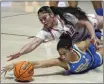  ?? RICK BOWMER — THE ASSOCIATED PRESS ?? Utah’s Alissa Pill, top, and UCLA’S Camryn Brown battle for a loose ball during Monday’s Pac-12 game.