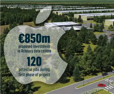  ??  ?? An artist’s impression of the new Apple data centre planned for Athenry, Co Galway