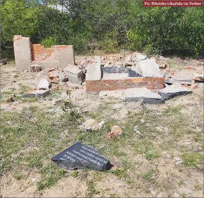  ?? Pic: Ibhetshu LikaZulu via Twitter ?? What remains of the Bhalagwe memorial plaque after it was vandalised by unknown people early this week