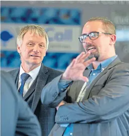  ?? Picture: Kenny Smith. ?? Ivan McKee MSP, left, was shown around the centre by VeriCall founder Adam Taylor.