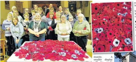 ??  ?? ● Some of the ladies on the Amlwch Poppy Project at St Eleth Church (pictured) and some of the many hundreds of poppies they have created