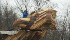  ??  ?? The annual Phoenixvil­le Firebird Festival is set for Saturday at Veterans Field. Volunteers have been working over the last few months putting together the giant wooden phoenix that will be set ablaze Saturday night.