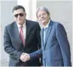  ?? AFP ?? Italian Prime Minister Paolo Gentiloni (R) with Libya’s UN-backed Prime Minister Fayez al-Sarraj prior to their meeting at Palazzo Chigi, in Rome, on Wednesday. —