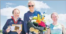  ?? ?? Ladies’ 10k winner Jennifer Martin, centre, with second placed Laura Massey, left, and third placed Lorraine Macpherson, right.