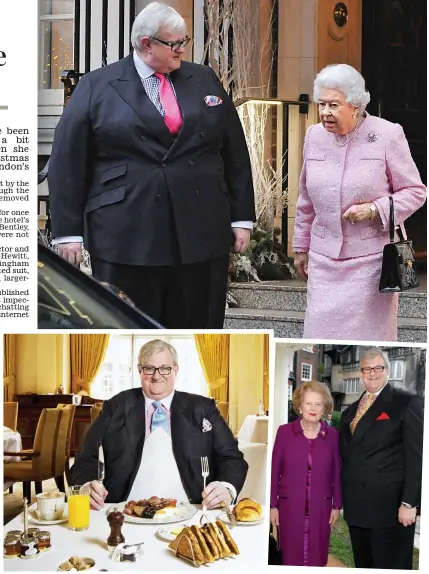  ?? Pictures: KERRY DAVIES / ALPHA / GETTY IMAGES ?? At your service: David MorganHewi­tt bids the Queen farewell this week. Below, facing a hearty breakfast, and with the late Lady Thatcher