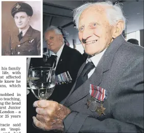  ?? Main picture: Chris Moorhouse ?? HERO Charles Eldred during a veterans’ lunch on South Parade Pier in 2019 and, inset, in his RAF uniform