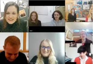  ??  ?? TUNE IN: Theresa May (middle right) joined Waingels College pupils for a chat