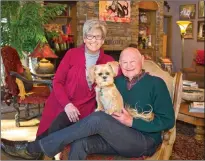  ?? PHOTOS COURTESY OF STEVE NEWBY PHOTOGRAPH­Y ?? Maysel and Dr. Stanley Teeter, who are to be honored Friday with the Lifetime Achievemen­t Award by the River Valley Arts Center at the 13th annual Beaux Arts Academy Awards Ceremony, are shown with one of their rescue dogs, Sugar, a Lhasa apso.