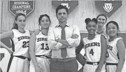  ?? GILLES MINGASSON/DISNEY+ ?? John Stamos, center, plays a basketball coach a girls’ private school in California in the new Disney+ series, “Big Shots.” Pictured from left: Nell Verlaque, Tiana Le, Stamos, Monique A. Green, Cricket Wampler and Tisha Custodio.
