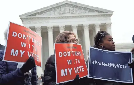  ?? WIN MCNAMEE/GETTY IMAGES ?? The Supreme Court will hear another case Wednesday that charges political parties with trying to game the electoral process by arranging district boundaries to concentrat­e their voters.