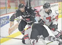  ?? TRURO DAILY NEWS ?? There hasn’t been much to choose in 2016-17 between Lee Dower (left) and the Miramichi Timberwolv­es, and the Truro Bearcats, led by Kyle Tibbo (right). The teams finished just a point apart in the Maritime Hockey League regular season and are involved...