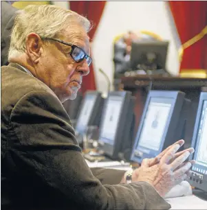  ?? MITCH MACDONALD/THE GUARDIAN ?? Coun. Eddie Rice listens to a presentati­on Monday at Charlottet­own city council.