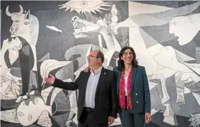  ?? ?? picasso’s iconic anti-war painting Guernica serves as a backdrop in madrid as the culture ministers of France and Spain kicked off a year of events to celebrate the 50th anniversar­y of the death of the Spanish artist who revolution­ised the world of art.