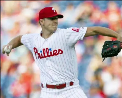  ?? LAURENCE KESTERSON — THE ASSOCIATED PRESS ?? It was another disappoint­ing night for Nick Pivetta. The Phillies starter lasted just 1.2 innings and allowed seven earned runs in a 17-7 loss to the Washington Nationals Friday night.