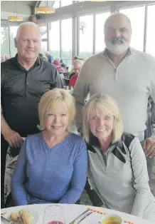  ??  ?? Among those having a great day on the links were past presidents Doug Whitney, back left, and Deep Shergill, with past foundation chair Ann Donald, front left, and Carolina Oxtoby.