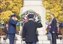  ?? Tyler Sizemore / Hearst Connecticu­t Media ?? Veterans and Greenwich First Selectman Fred Camillo honor veterans in Greenwich on Nov. 11.