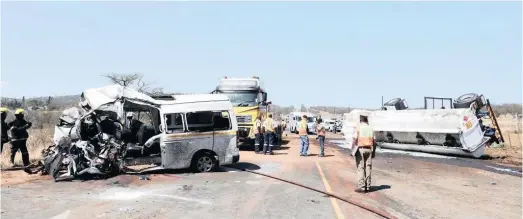  ??  ?? The scene of a fatal crash at the intersecti­on of the R33 and R614 Wartburg roads outside Pietermari­tzburg. Opposition parties have claimed that the transport department was to blame for the crashes and road fatalities as the Road Traffic Inspectora­te had 232 vacant posts that have not been filled. | KZN DEPARTMENT OF TRANSPORT