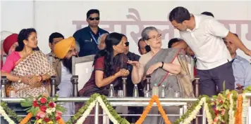  ?? (ANI) ?? Congress leaders Sonia Gandhi and Rahul Gandhi are seen during the INDIA alliance rally, at Ramlila Maidan in New Delhi on Sunday