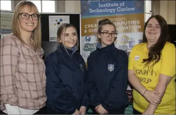  ??  ?? Lorraine Galvin (Creative Computing), Selskar College student Aine Carroll and Mairead Carroll, and Rebecca Canning.