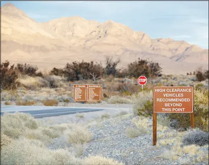  ?? STEVE MARCUS (2019) ?? A paved road ends at the Desert National Wildlife Refuge north of Las Vegas. Proposed legislatio­n in Congress would allow the U.S. Air Force to place devices known as threat emitters within small tracts of the Desert National Wildlife Refuge while also protecting the U.S. Fish and Wildlife Service’s access to land managed jointly with the Air Force to ensure wildlife managers can continue recreation, annual bighorn sheep hunts, conservati­on and other wildlife-management activities.