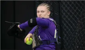  ?? Associated Press ?? Tragic deaths: James Madison catcher Lauren Bernett throws during an NCAA college softball game in Columbia, Mo. Five college athletes, including Bernett, took their own lives in the spring, sparking concerns that schools were not doing enough for some of their higher-profile students.