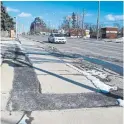  ?? JACK LAKEY ?? A deep trench that ran across and beside a sidewalk at the northeast corner of Kingston and Brimley Roads has now been filled.