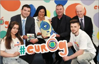  ?? Photo by Michelle Cooper Galvin ?? RIGHT: Antje Rothemund Head of Youth Department, Council of Europe presenting the Council of Europe European Quality Label for Youth Centres to eurÓg’s Tim O’Donoghue CEO KDYS with Amy Flynn and Ronan Galvin with the new eurÓg logo with Deputy Brendan...