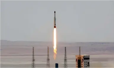  ?? CONTRIBUTE­D PHOTO ?? Three Iranian satellites — Mahda, Payam and Hatef — are successful­ly launched into an 1110-kilometer orbit, using the Simorgh satellite carrier.