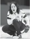  ?? SEAN KILPATRICK, THE CANADIAN PRESS ?? Manitoba skip Michelle Englot shouts to her sweepers during the Scotties Tournament of Hearts in St. Catharines, Ont.