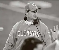  ?? Jared C. Tilton / Getty Images ?? Clemson coach Dabo Swinney and the Tigers aren’t strangers to their CFP semifinal opponent, Ohio State, and have beaten the Buckeyes three times.