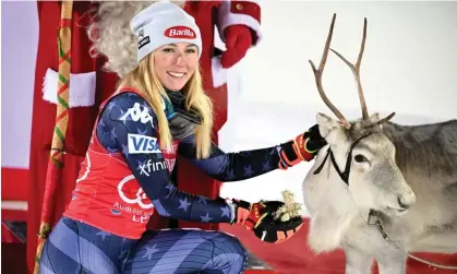  ?? ?? Mikaela Shiffrin won a reindeer as part of her victory in Finland. Photograph: LEHTIKUVA/Reuters