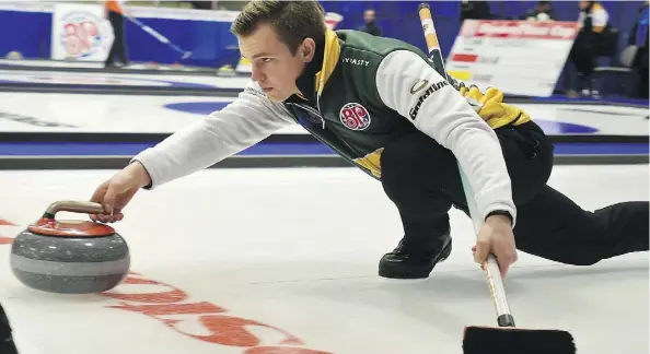  ?? ED KAISER ?? Karsten Sturmay is hoping his University of Alberta Golden Bears rink can claim the U Sports national men’s curling title in Leduc.