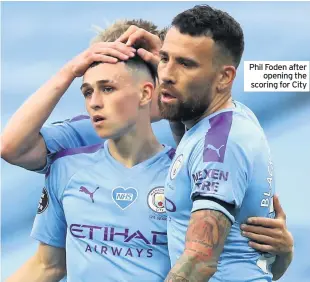  ??  ?? Phil Foden after opening the scoring for City