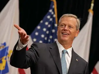  ?? Pool FIle ?? ONLY OPTION? Gov. Charlie Baker speaks at a press conference at the State House on Aug. 11.