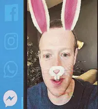  ?? AFP ?? Facebook CEO Mark Zuckerberg is seen with digital bunny ears onscreen during the annual F8 summit at the San Jose McEnery Convention Center in San Jose, California on May 1.