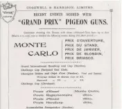  ??  ?? Cogswell &amp; Harrison’s 1900 catalogue showing competitio­ns won using its live-pigeon guns