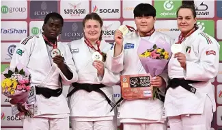  ?? ?? Le podium féminin de la troisième journée du Grand Chelem de Judo de Tbilissi