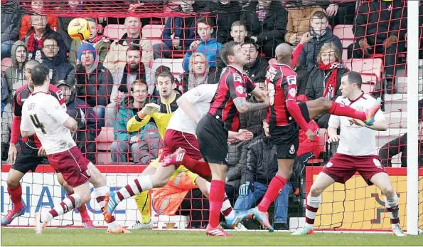  ?? PICTURES: Action Images ?? BACK OF THE NET: Tokelo Rantie heads Bournemout­h into the lead