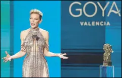  ?? AFP ?? Cate Blanchett delivers a speech after receiving an Internatio­nal Goya Award at the 36th Goya awards ceremony at the Palau de les Arts in Valencia on Saturday.