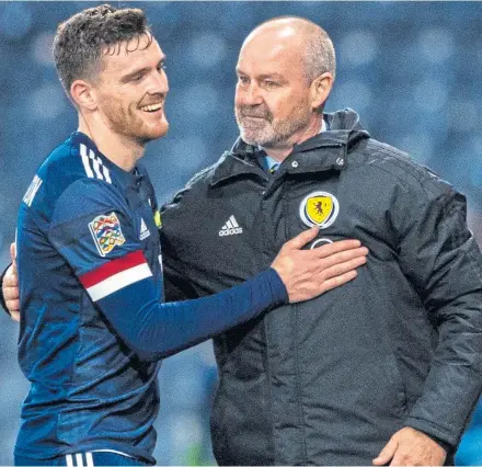  ?? ?? Scotland skipper Andy Robertson with manager Steve Clarke.