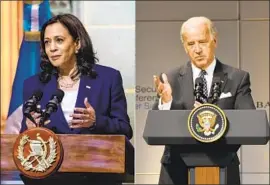  ?? Kent Nishimura Los Angeles Times; Gerard Cerles AFP/Getty Images ?? VICE PRESIDENT Kamala Harris in Guatemala City last week, and then-Vice President Joe Biden in Munich in 2009. Harris’ assignment was a trial by fire.