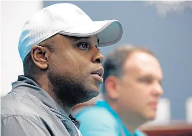  ?? AMY BETH BENNETT/STAFF PHOTOGRAPH­ER ?? Miami Dolphins general manager Chris Grier, who is in charge of the team’s NFL Draft strategy, was talking defensive end at the NFL scouting combine but backed off that last week.