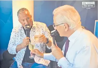  ??  ?? Bottoms up: Sir Ian Botham and David Gower toast their departures from Sky Sports